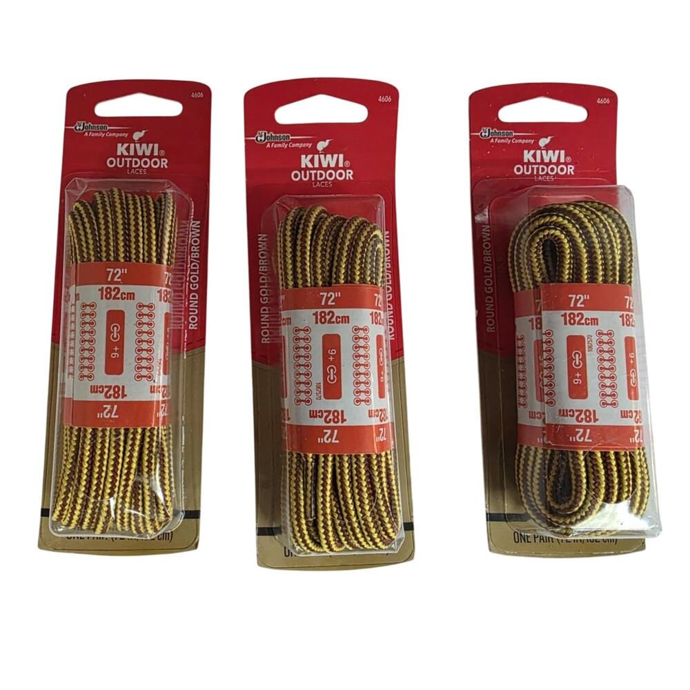 3 Packs Kiwi Outdoor Shoe Laces Round Gold/Brown 72" 183 cm 9+ Eyelets 4606
